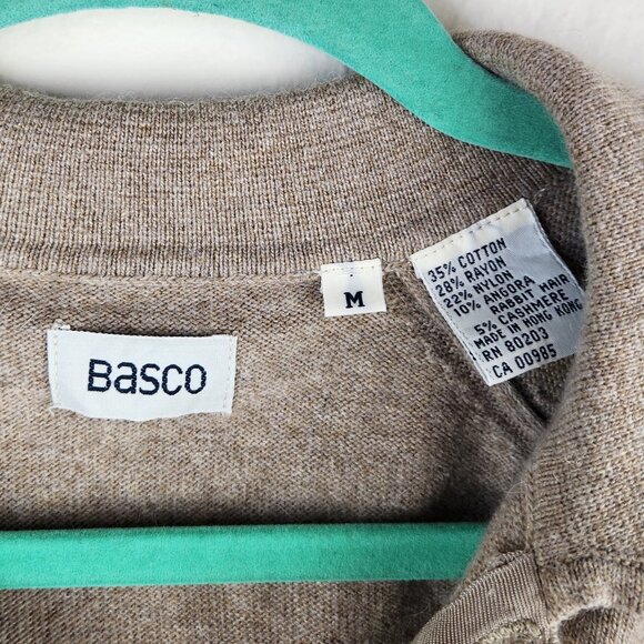 Basco VTG Cotton Cashmere Angora Blend Knit Striped Raglan Sleeve Polo Sweater M - Picture 9 of 10